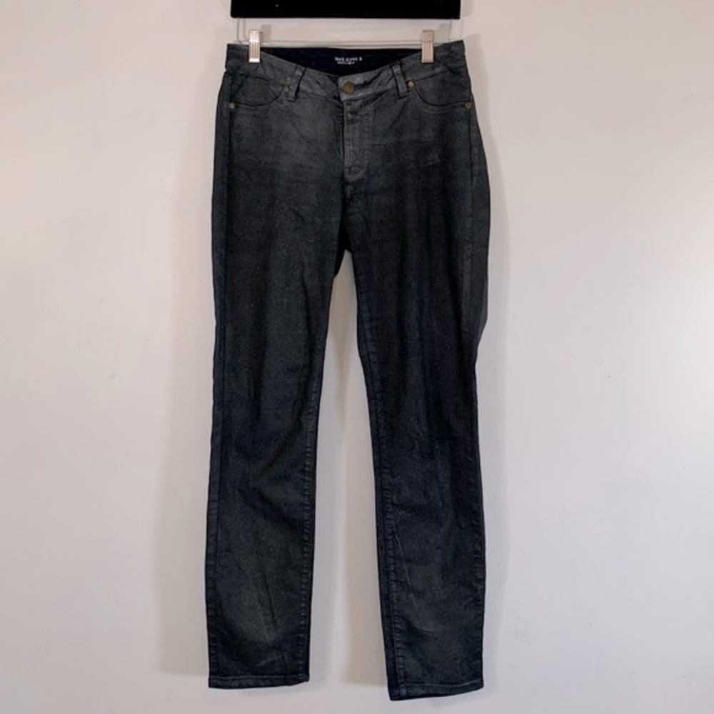 Max Jeans Faux Leather Silver Metallic Sheen Mid-Rise Women’s Size 8 Black Jeans